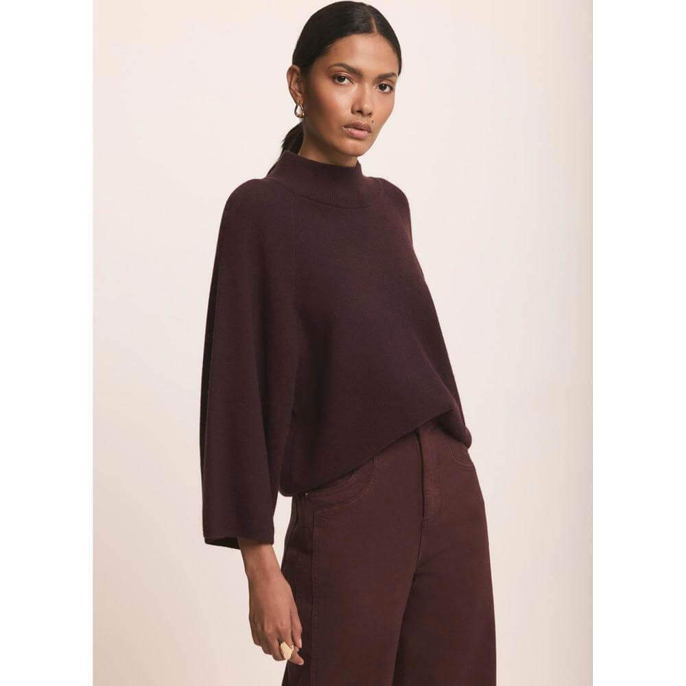 Mint Velvet Burgundy Cotton Batwing Top
